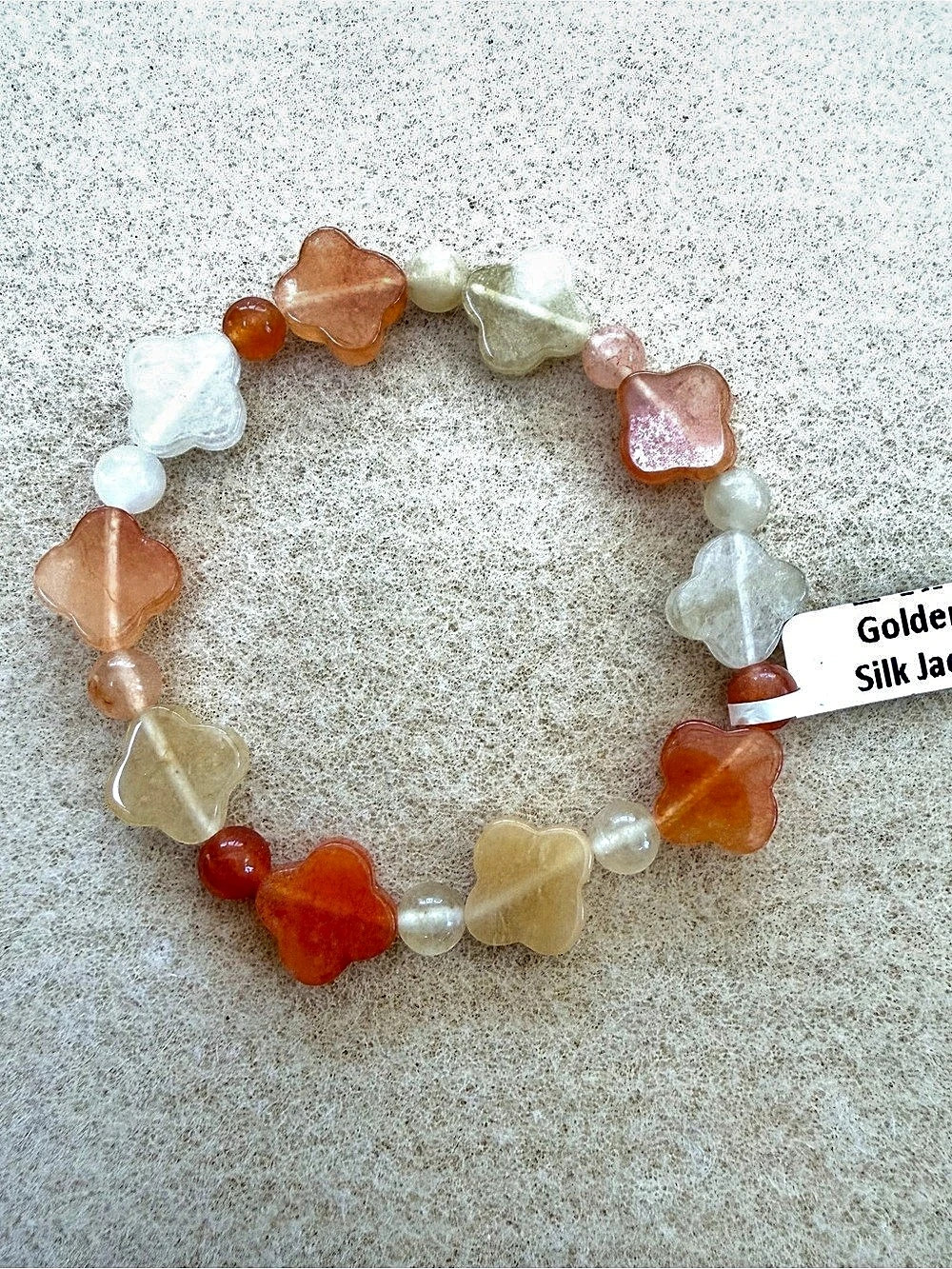 Beaded Bracelet Clover Shape Orange & Yellow